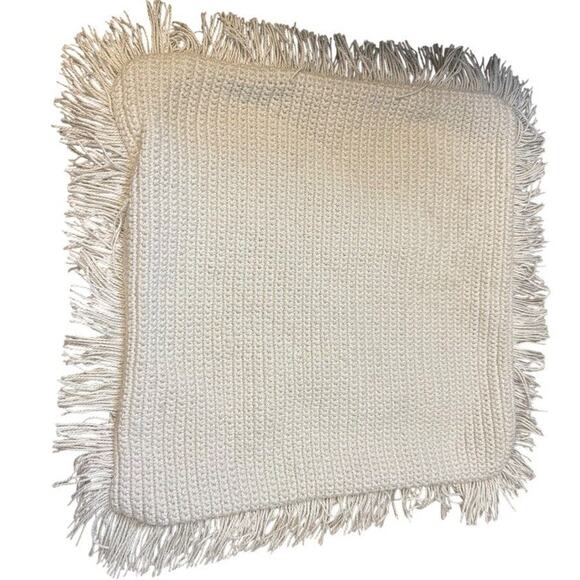 Crate & Barrell Ivory Woven 20x20" Square Throw Pillow Cover Tightweave Crochet - Picture 1 of 9